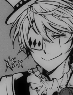 🎭 f478dbb2 XEX 动漫, 角色, 黑白, 帽子, 钻石 telegram sticker