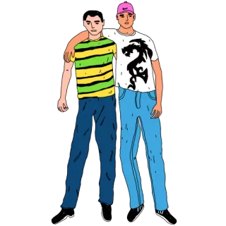 👬 6e6db511 มิตรภาพ, ภาพประกอบ, การ์ตูน, ผู้ชาย, ศิลปะ, แฟชั่น telegram sticker