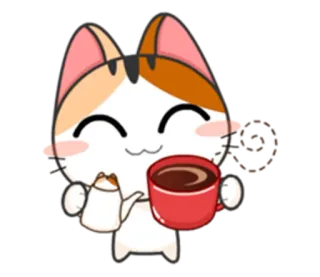 ☕️ 0fae4986 cat, coffee, kawaii, cute, animal, tea, drink whatsapp sticker