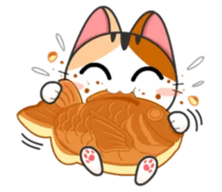 😋 73ac4796 cat, fish, taiyaki, food, cute, kawaii, japanese, dessert whatsapp sticker