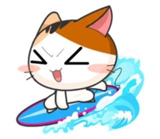 🏄‍♂ a34ffbe3 cat, surf, surfing, wave, cartoon, cute, animal whatsapp sticker