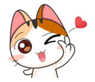 😉 a69598f3 cat, sticker, animal, cute, peace sign, heart whatsapp sticker