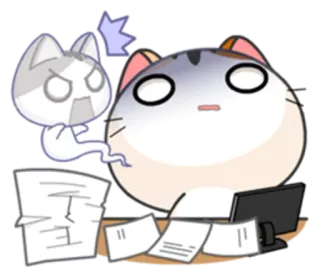 😵 e8dec61a cat, office, ghost, scared, computer, papers, work, funny whatsapp sticker
