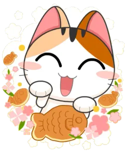 🐱 6ff52179 chat, mignon, kawaii, taiyaki, gâteau en forme de poisson, animé, dessin animé, autocollant telegram sticker