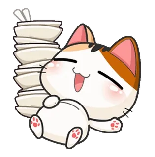 😋 3ff10a6f chat, mignon, kawaii, vaisselle, joyeux, dessin animé, animal, autocollant telegram sticker