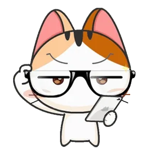 🧐 b7e592e0 chat, lunettes, tablette, dessin animé, animal, intello, intelligent, animal de compagnie telegram sticker