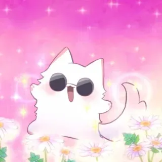 💮 1e985f9d kucing, kacamata hitam, daisy, kawaii, lucu, kartun whatsapp sticker