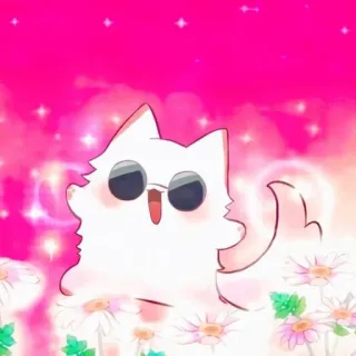 🧊 10106826 cat, cartoon, cute, sunglasses, daisies, animal whatsapp sticker
