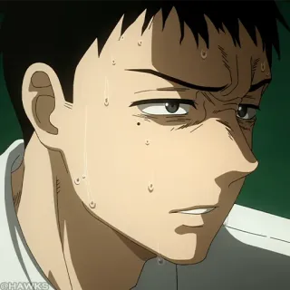 🎎 26dd7d70 Anime, Schweiß, Ausdruck, Mann, Ernst telegram sticker