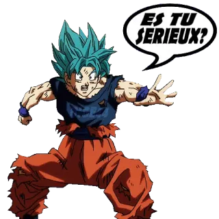 ❔ 2e2b199e Goku Dragon Ball ES TU SERIEUX? аниме, драгонболл, гоку, супер сайян, синие волосы, серьезный, вопрос whatsapp sticker
