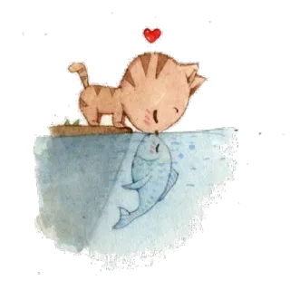 😚 a95e8a04 kucing, ikan, hewan, imut, kartun, hati, persahabatan telegram sticker