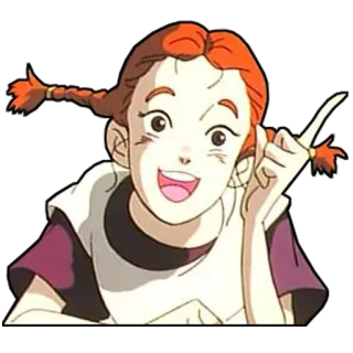 ☹ ddfa4202 kartun, animasi, gadis, kepang, rambut merah, tersenyum, karakter telegram sticker