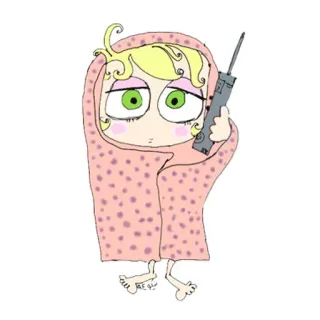 ☎ ff4dda42 Kartun, Gadis, Selimut, Telepon, Lucu, Coretan telegram sticker