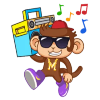 🎧 253a3de3 обезьяна, магнитофон, музыка, мультфильм, танец, солнцезащитные очки, цепь telegram sticker