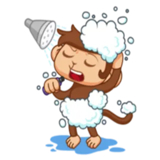 🚿 54193734 обезьяна, душ, ванна, животное, мультик, милый, пузыри telegram sticker