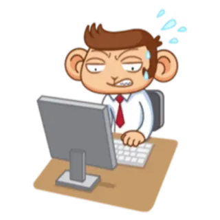 👨‍💼 6e15a7e6 обезьяна, офис, компьютер, потеющий, в стрессе, взволнованный, мультфильм telegram sticker