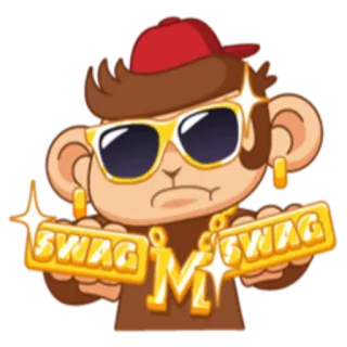 😎 a0bc31e8 SWAG обезьяна, свэг, блеск, мультфильм, золото, цепь, ювелирные изделия telegram sticker