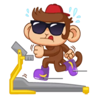 🏃‍♂ b8183463 обезьяна, беговая дорожка, упражнение, фитнес, мультфильм, пот, бег telegram sticker