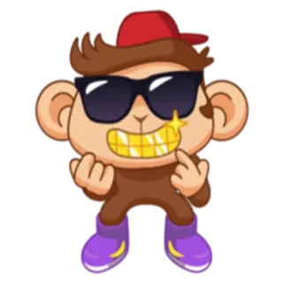 🙂 cb234d63 обезьяна, мультик, персонаж, солнцезащитные очки, красная шляпа, золотые зубы telegram sticker