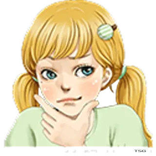 😧 8e549631 女孩, 卡通, 辫子, 金发, 思考, 可爱, 动漫 telegram sticker