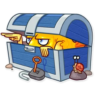 👀 0bf89e04 cartoon, treasure chest, fish, snail, lock, fantasy whatsapp sticker