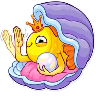 👋 c756e3f0 fish, pearl, shell, crown, goldfish, ocean, sea, cartoon whatsapp sticker