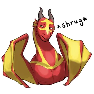 😫 9bf2062e *shrug* 龙, 耸肩, 奇幻, 生物, 红色, 黄色 telegram sticker