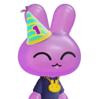 🥳 e489e1da compleanno, un anno, festa, cappello da festa, coniglio, carino telegram sticker
