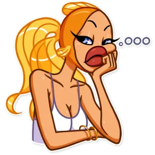 😐 0d23effc OOOO 卡通, 金发, 女人, 无聊, 态度 telegram sticker