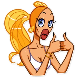 👍 735c7c1d 卡通, 点赞, 女人, 金发, 贴纸 telegram sticker