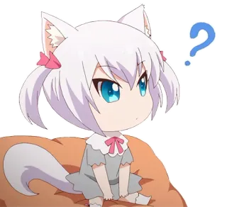 ❓ 3d750124 Anime, Katmeisje, Chibi, Vraagteken, Schattig, Verward, Cartoon telegram sticker