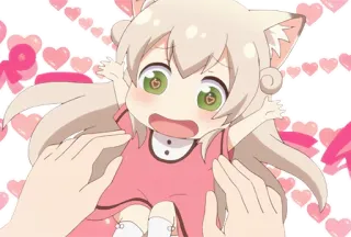 ❤ 6e1b92b9 Anime, Katmeisje, Kawaii, Leuk, Hartjes, Cartoon telegram sticker