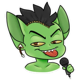 🎙 d6a1935b duende, desenho animado, microfone, cantor, verde, personagem telegram sticker