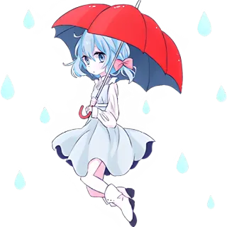 💦 779250b5 Anime Mädchen, Regenschirm, Regen, Cartoon, Süß, Blaue Haare whatsapp sticker