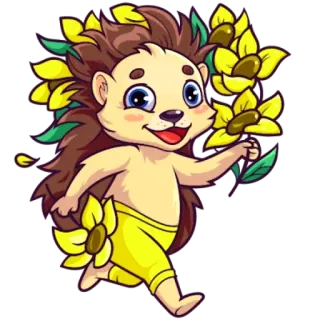 💐 7ea70c86 hérisson, dessin animé, mignon, fleurs, jaune, animal, nature, fantaisiste telegram sticker