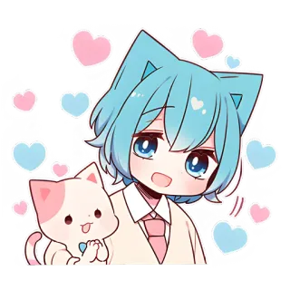 🥰 19b344ca Anime, Manga, Kawaii, Mignon, Garçon, Chat, Coeurs telegram sticker