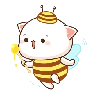 🍯 3245e5f4 kucing, lebah, madu, imut, kartun, binatang, kawaii whatsapp sticker