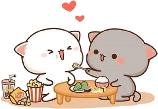 🥗 406e5bd3 kucing, imut, kawaii, makanan, hati, kartun whatsapp sticker