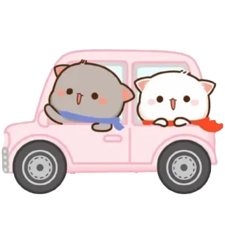🚙 ee261f5d imut, kawaii, kartun, kucing, mobil merah muda, menyetir, binatang, stiker whatsapp sticker