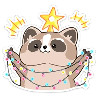 🌟 cd50094e gấu trúc Mỹ, đèn Giáng sinh, ngôi sao, dễ thương, động vật, ngày lễ, phim hoạt hình telegram sticker