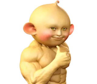 👍 569cae2a divertente, meme, personaggio, muscoloso, pollice in su, strano, bizzarro telegram sticker