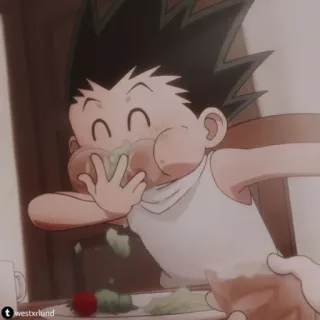 🌿 9f07c8f4 Gon Freecss Hunter x Hunter Anime, Essen, Nahrung, Fröhlich, Kind, Junge whatsapp sticker