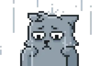 😺 000e0531 猫, 悲伤, 像素画, 哭泣, 灰色, 像素化 whatsapp sticker