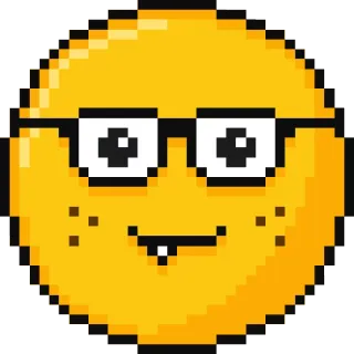 😊 86bfa4cd 表情符号, 像素艺术, 脸, 眼镜, 书呆子, 黄色 whatsapp sticker