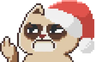 😠 ecba6336 猫, 暴躁, 圣诞节, 圣诞帽, 中指, 冒犯, 像素画 whatsapp sticker