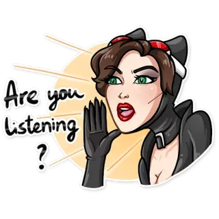 😠 137b2597 Catwoman Are you listening? 캣우먼, 듣고 있어요?, dc 코믹스, 만화, 스티커, 여자 whatsapp sticker