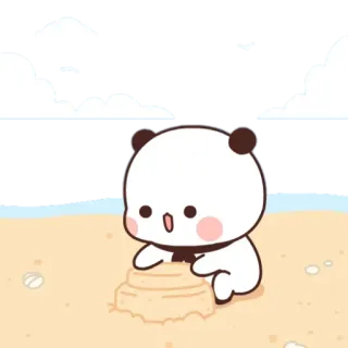 🐼 645dccc7 panda, mignon, château de sable, plage, dessin animé, adorable whatsapp sticker