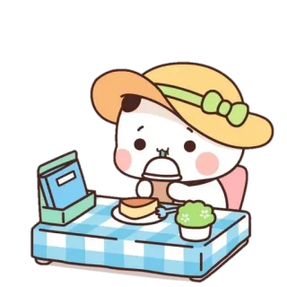 🐼 c259cedc Dessin animé, Ours, Manger, Pudding, Table, Chapeau, Mignon whatsapp sticker
