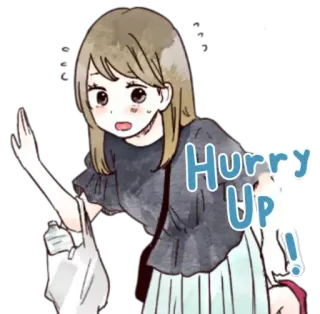 🕔 1948e81f Hurry Up! vội, nhanh lên, vội vàng, cô gái, phụ nữ, phim hoạt hình, anime telegram sticker