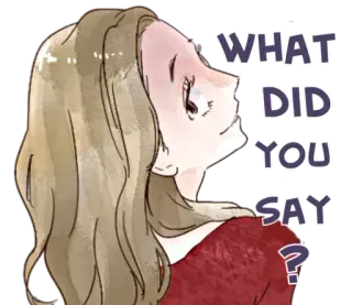 👿 569cc76b WHAT DID YOU SAY? phụ nữ, câu hỏi, tuyên bố, nói chuyện, hình minh họa, màu nước, nhãn dán telegram sticker